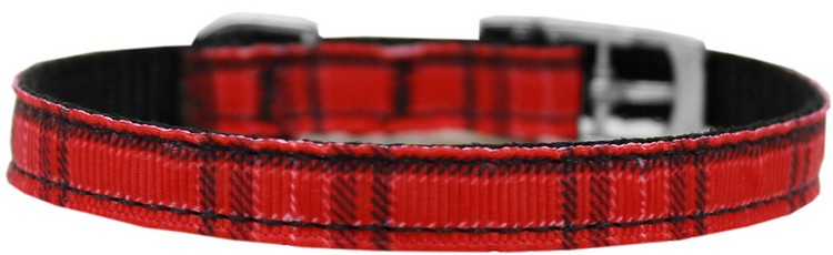 Plaid Nylon Dog Collar with classic buckle 3/8" Red Size 14